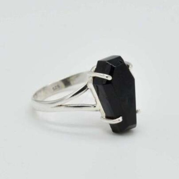 New Black Onyx & Sterling Silver Coffin Ring - Picture 6 of 11